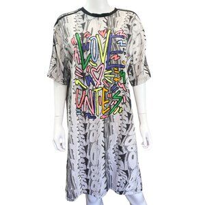 Adidas Trefoil Love Unites T-Shirt Dress Oversized Fit Cotton Multicolor Graphic